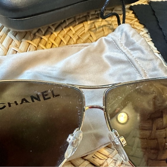 Chanel Gold Frame Logo Wrap Aviator Sunglasses With Case Y2K - Picture 9 of 11